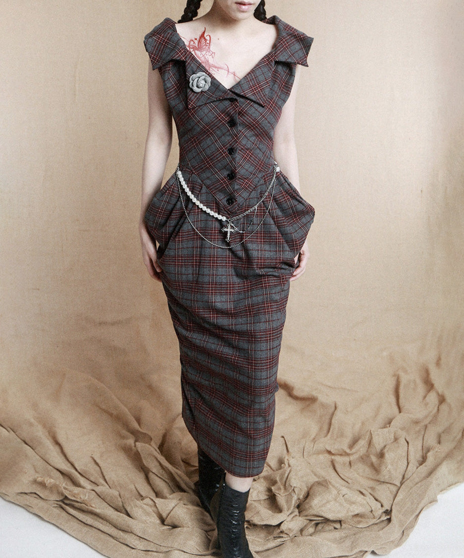 Plaid Draped Corset Dress