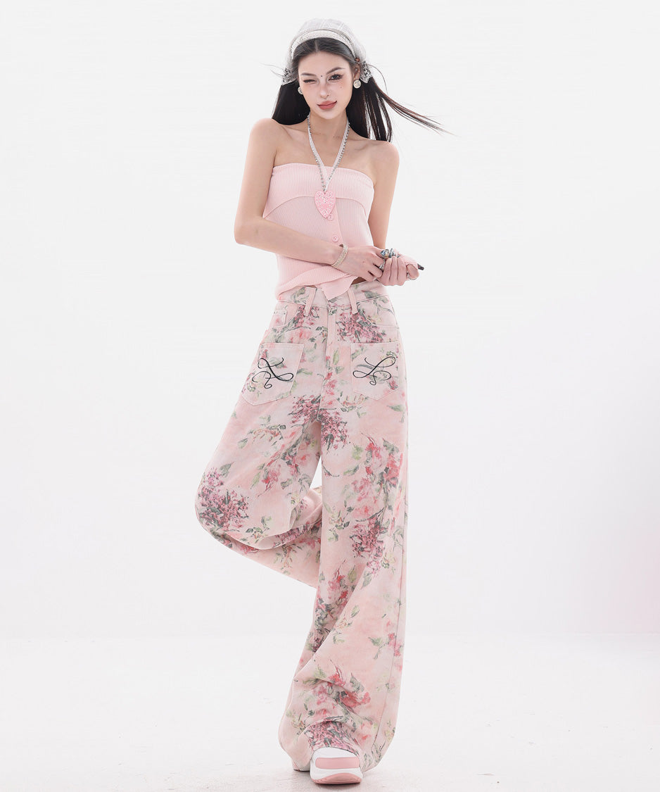 Floral Script Pocket Wide Pants