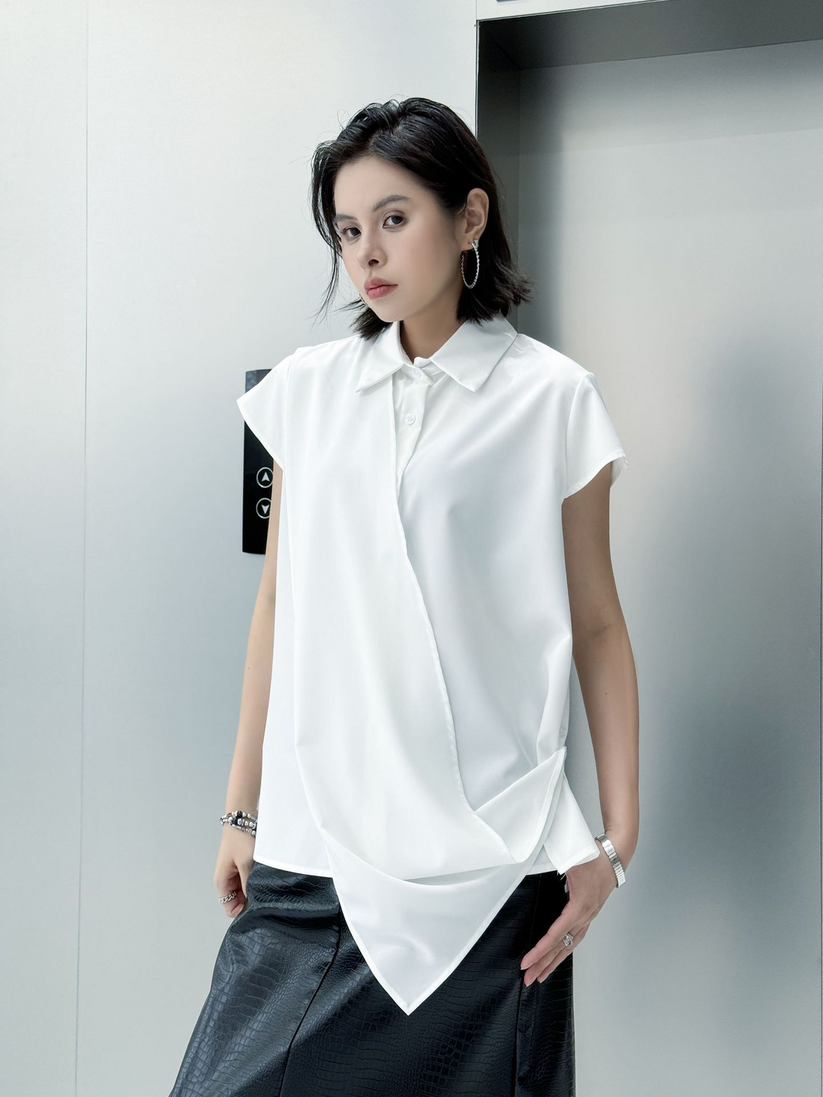 Drape Front Cap Sleeve Blouse