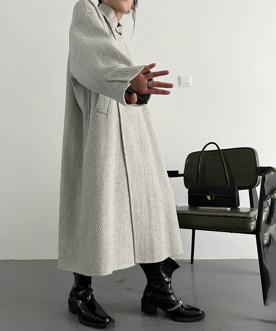 Asym Buckle Herringbone Coat