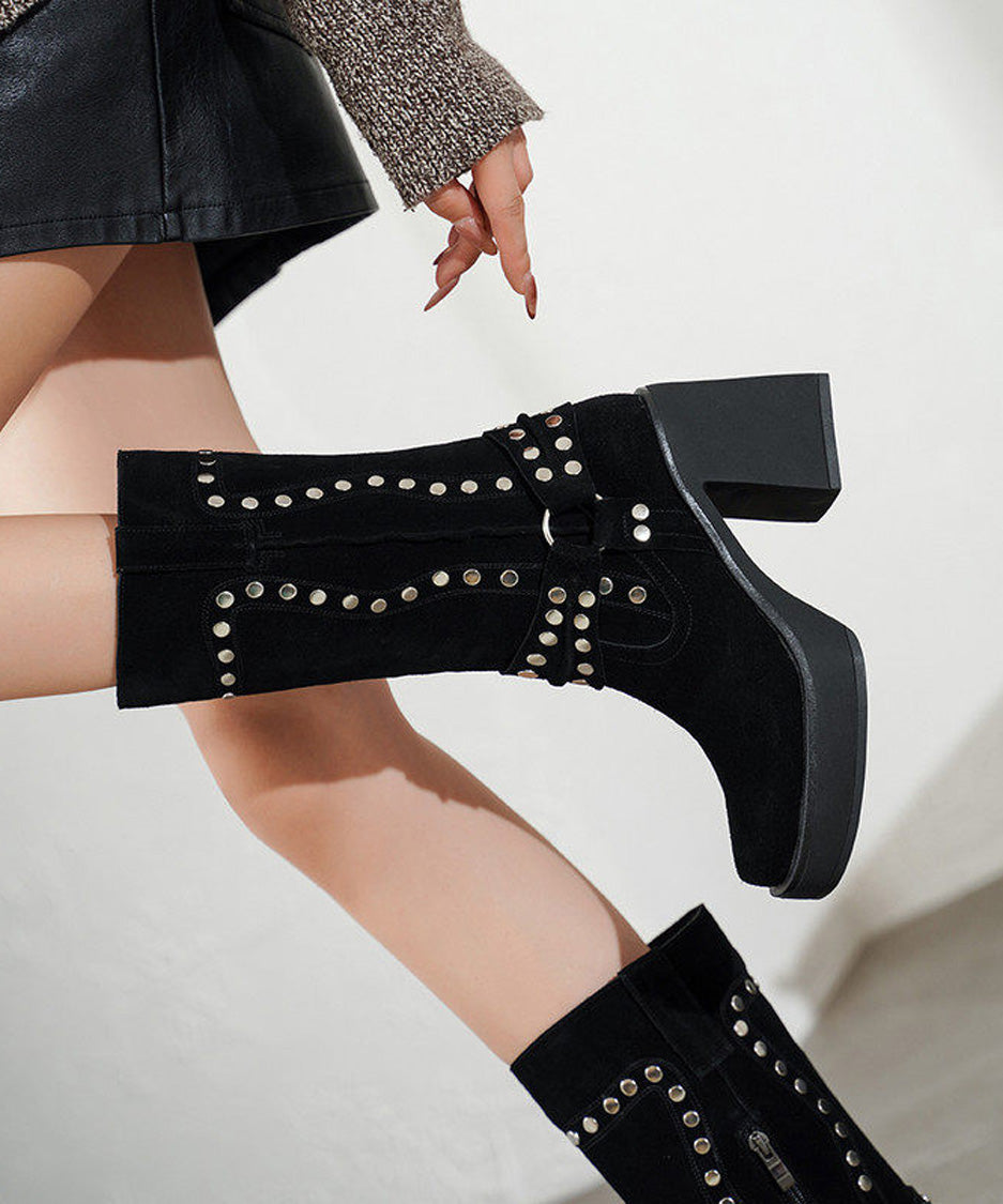 Studded Harness Mid Calf Boots