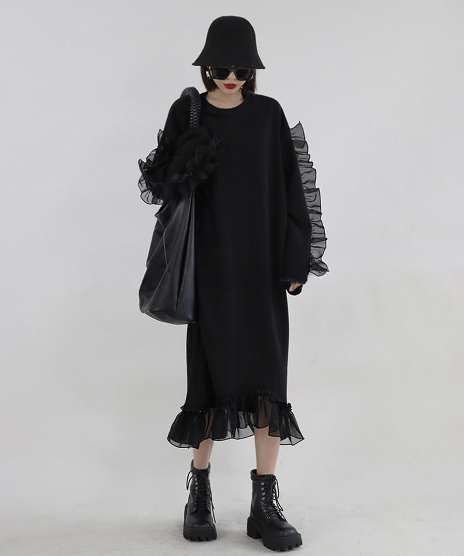 Sheer Frill Sweat Dress