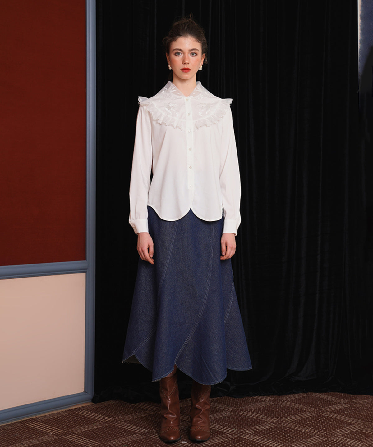 Curve Cut Denim Skirt