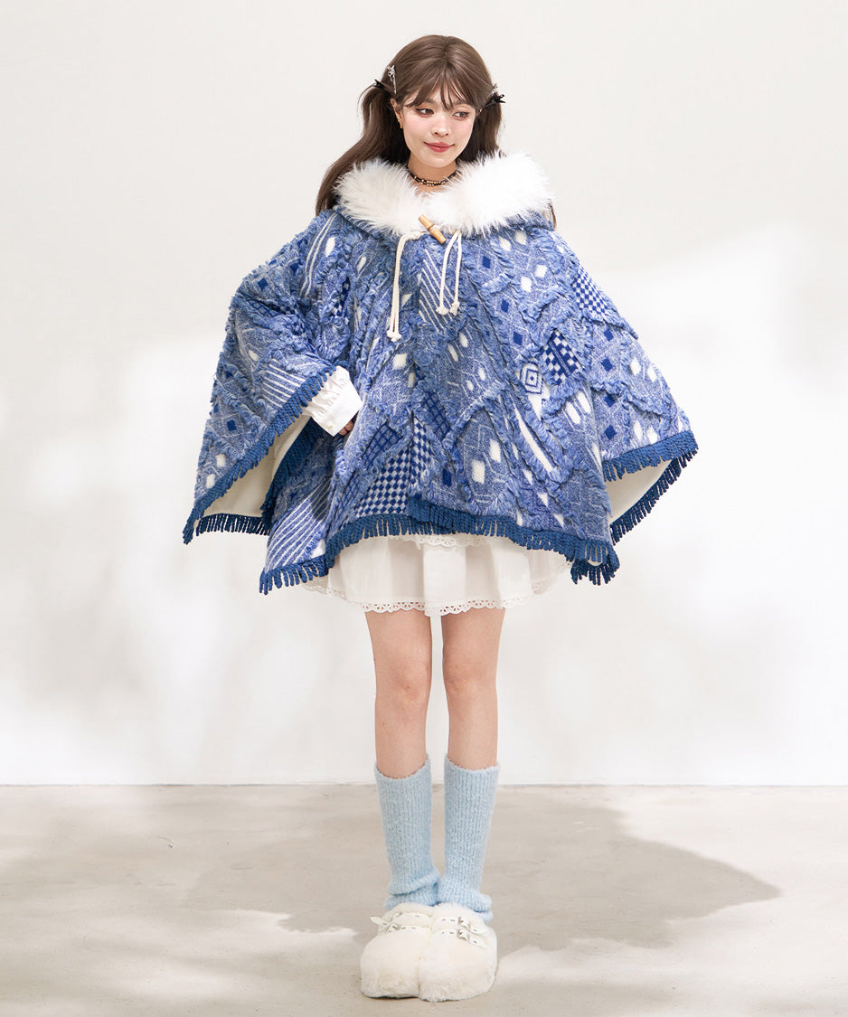 Mosaic Hooded Cape Coat
