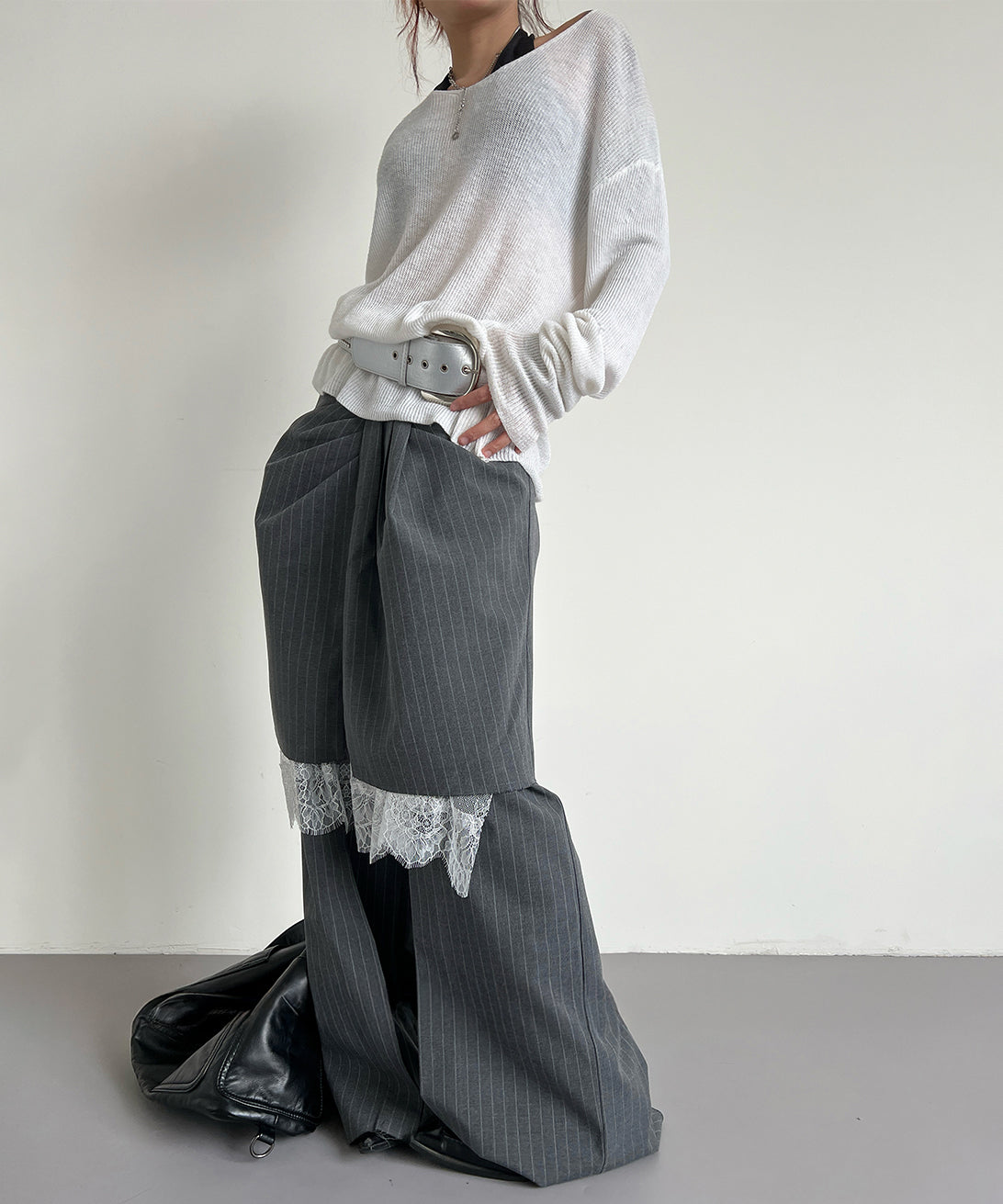 Pinstripe Lace Layered Pants