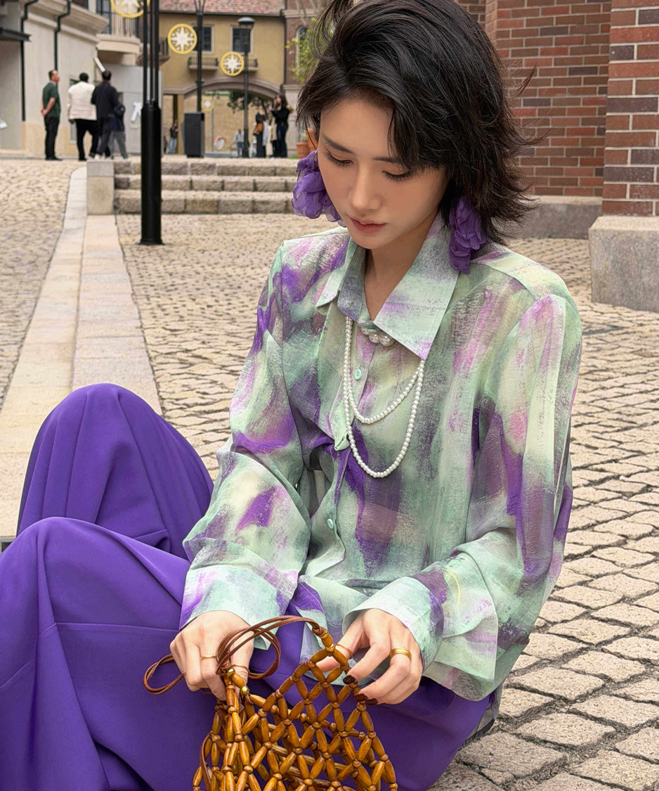 Veil Tie Print Blouse