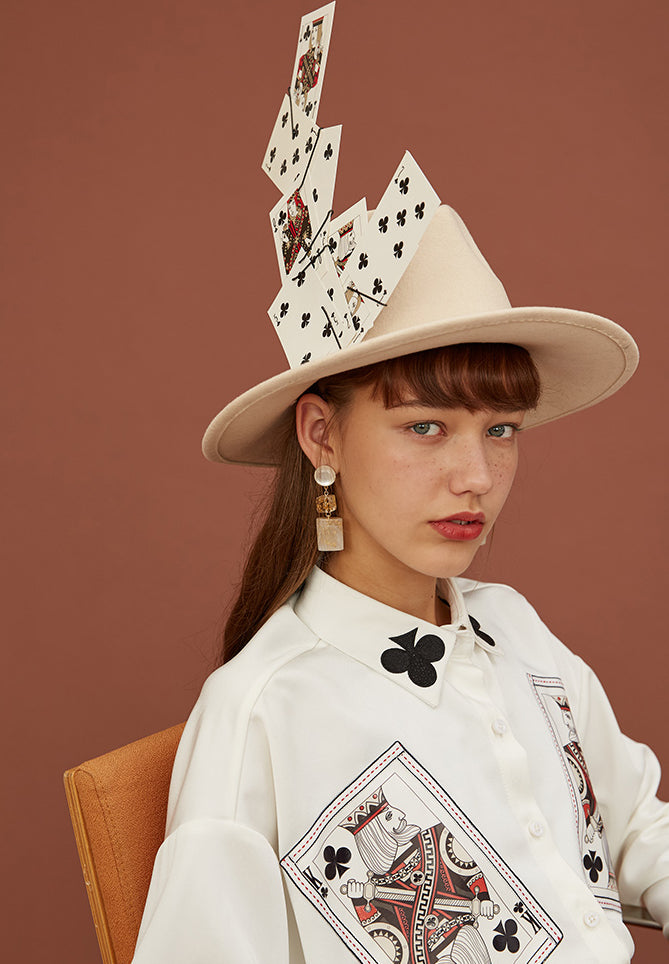 Card Print Collar Blouse