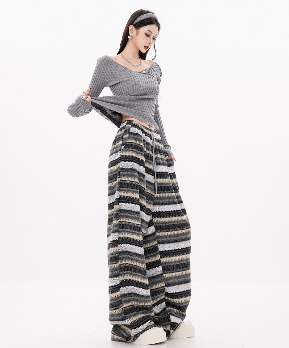 Brush Stripe Knit Wide Pants