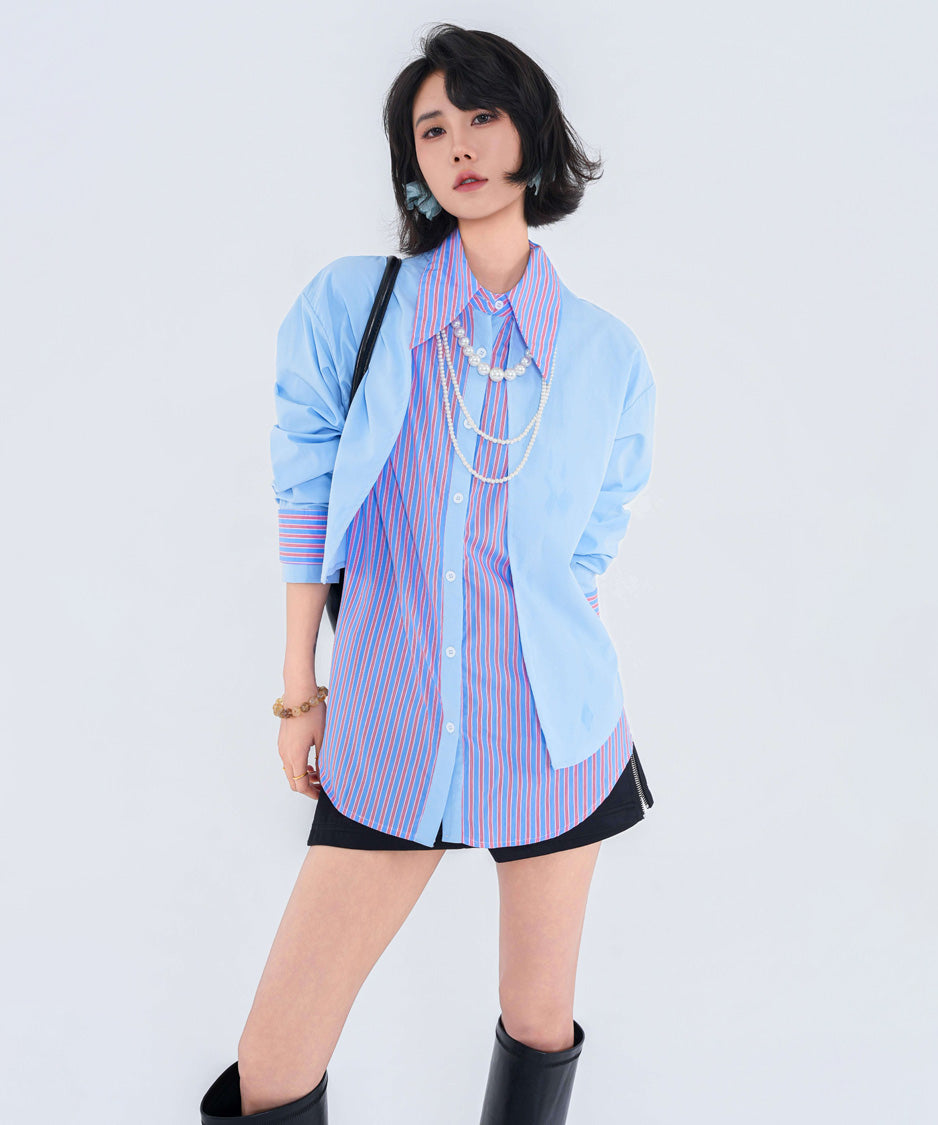 Stripe Collar Panel Blouse