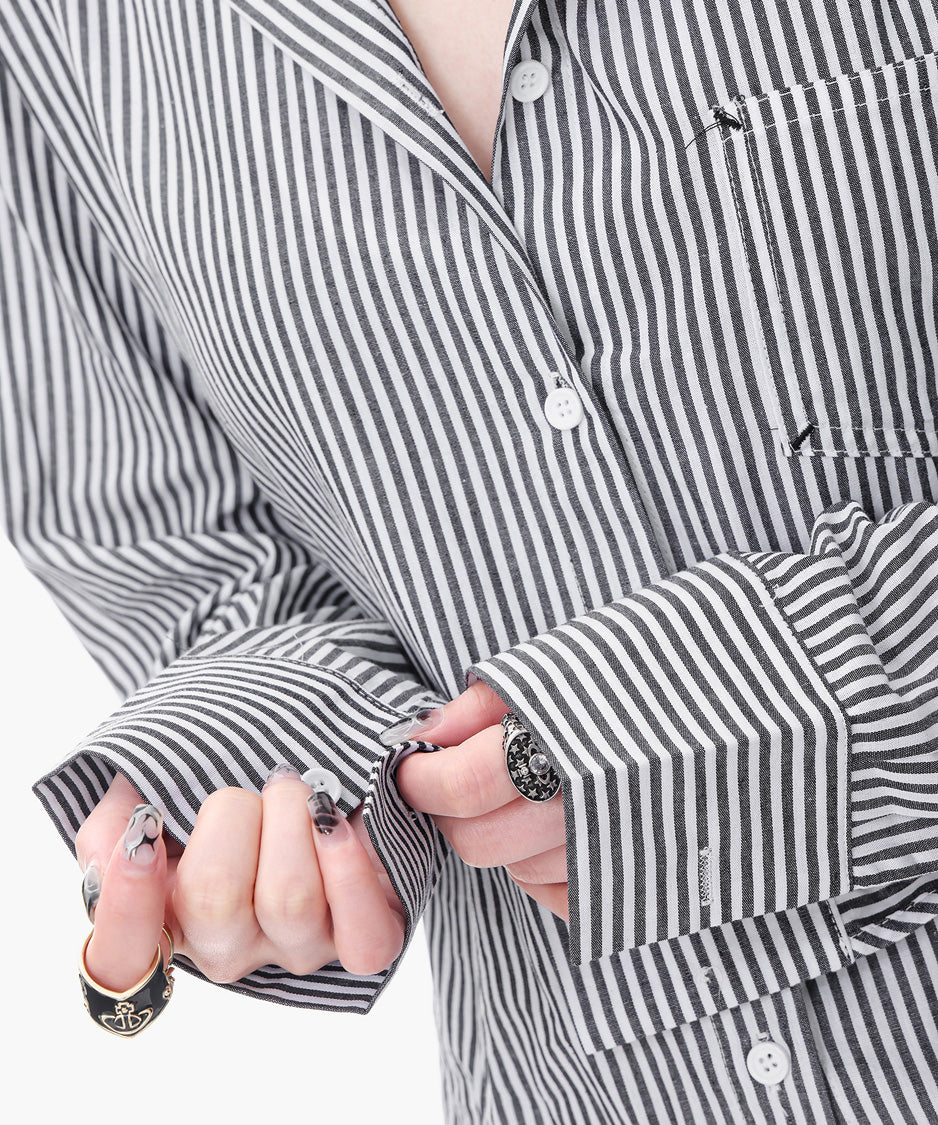 Pinstripe Tie Collar Shirt
