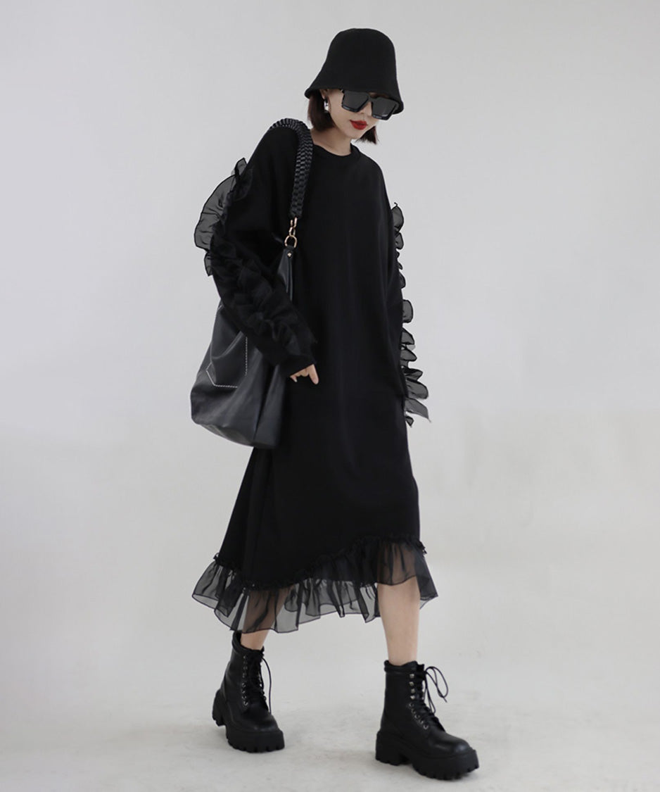 Sheer Frill Sweat Dress