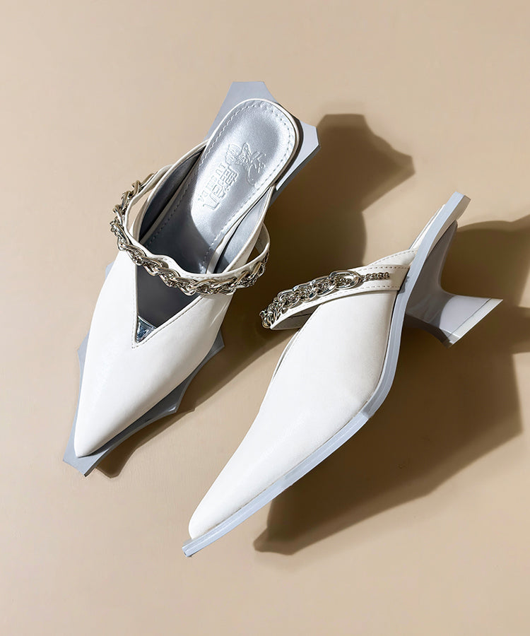 Chain Strap V-Cut Mules
