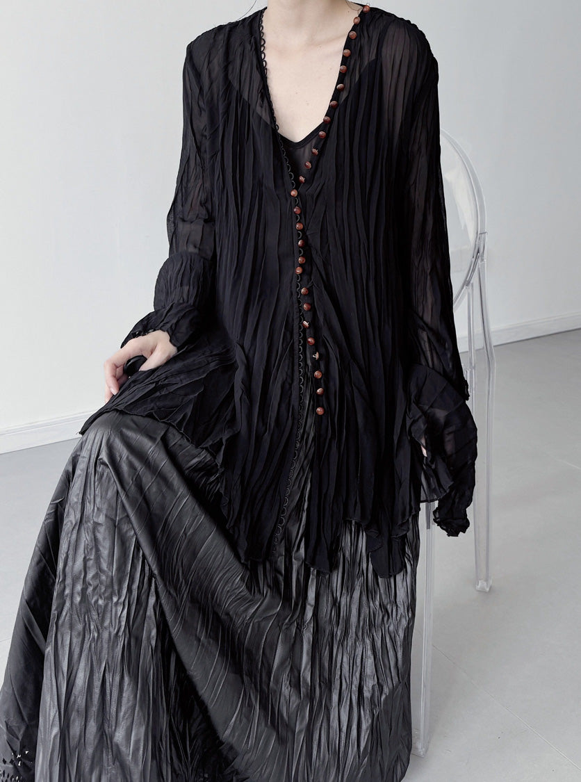 Crinkle Sheer Button Cardigan