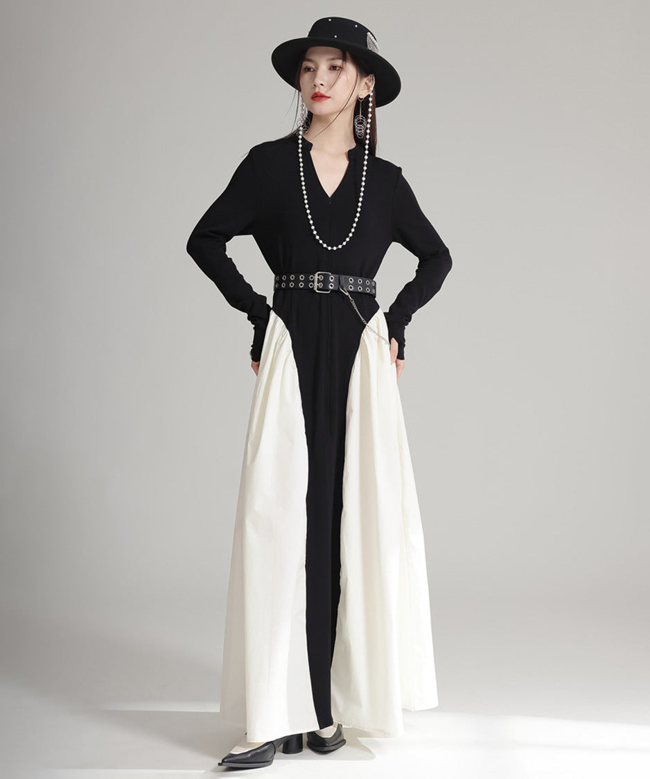 Mono Contrast Panel Dress