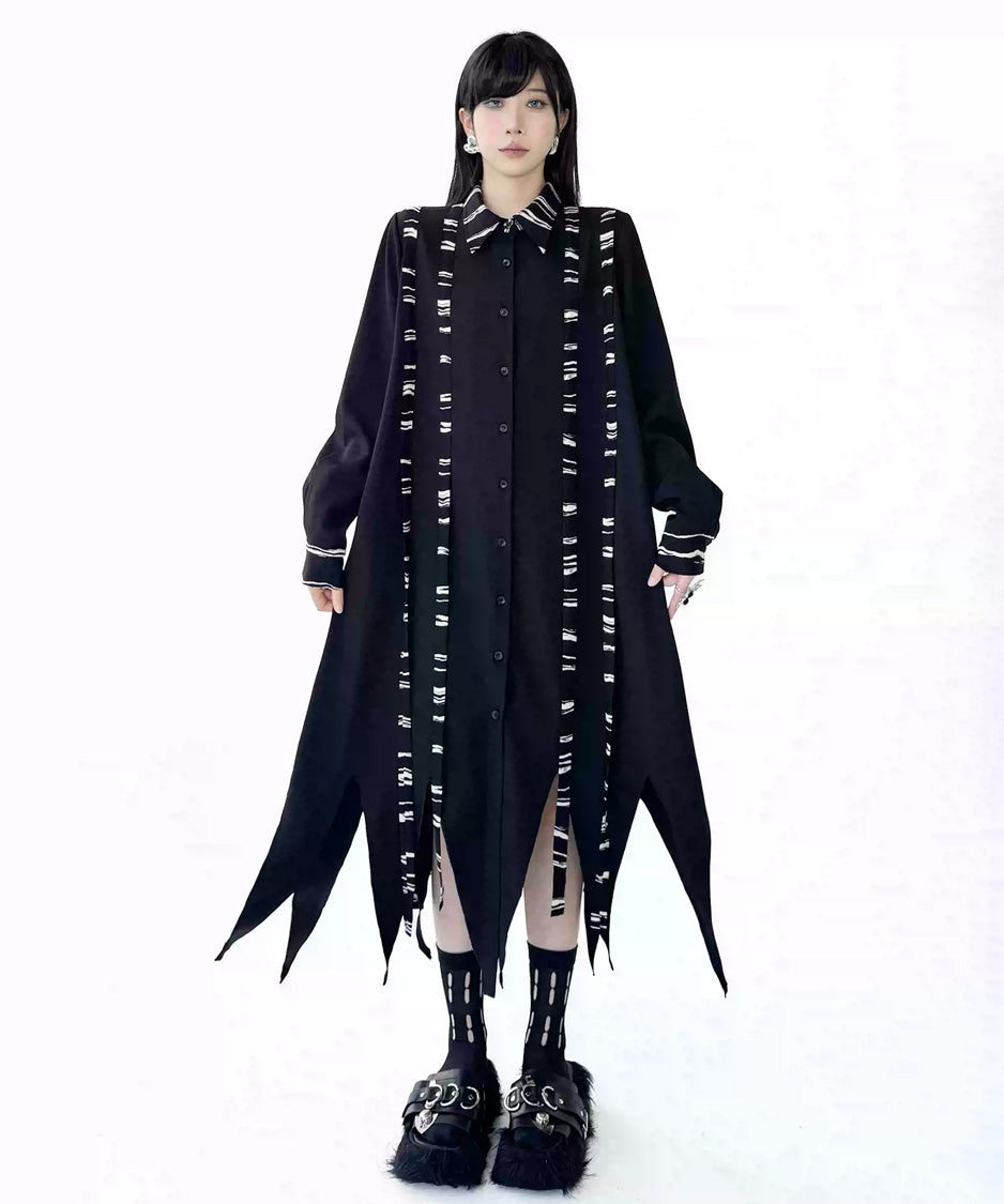 Graphic Stripe Panel Shirt Dress