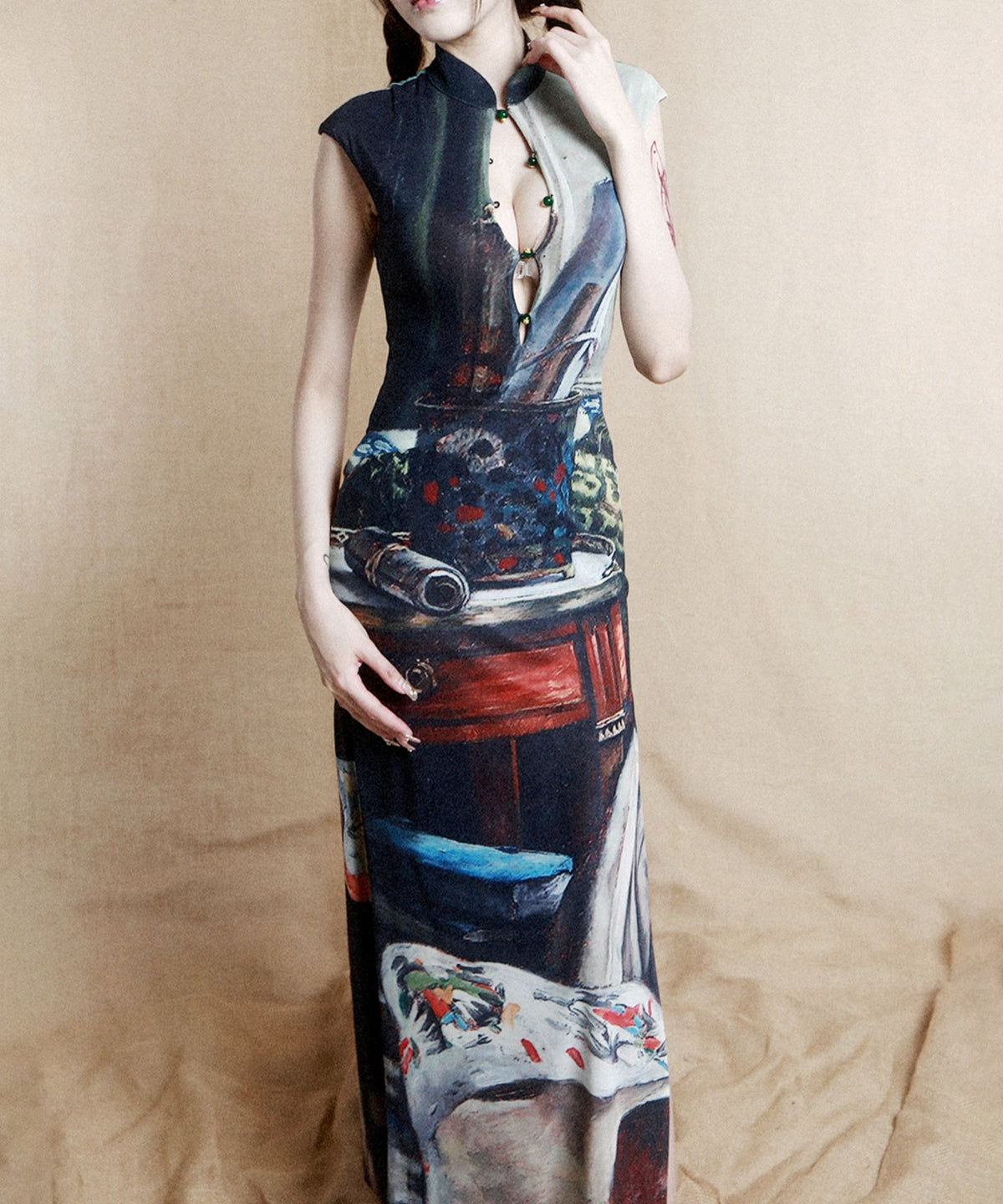 Still Life Print Slim Dress
