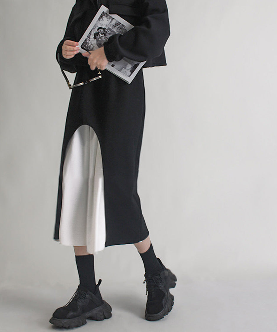 Chiffon Panel Sweat Skirt
