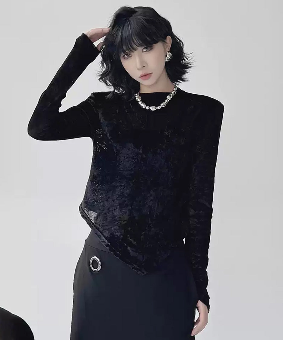 Velvet Edge Structured Long Sleeve Top