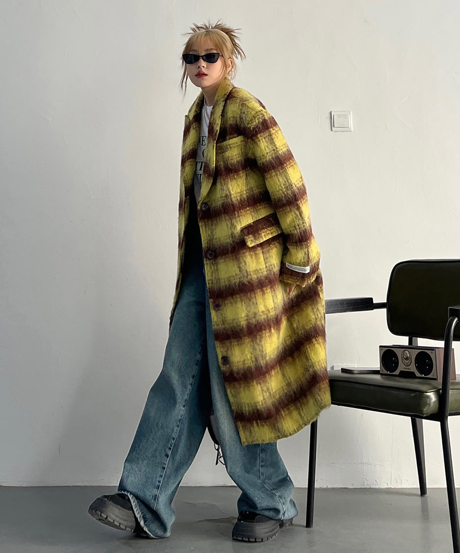 Brushed Check Long Coat