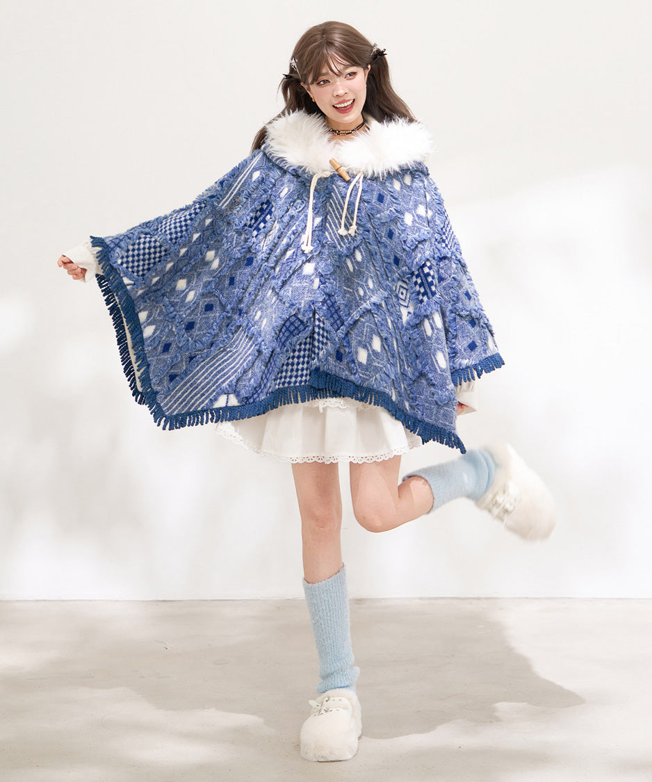 Mosaic Hooded Cape Coat
