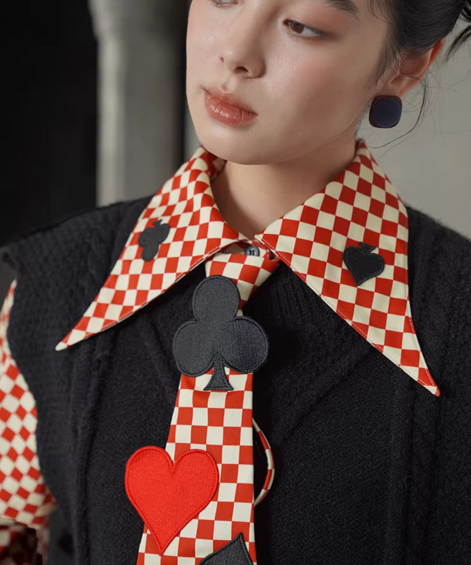 Card Suit Applique Narrow Tie