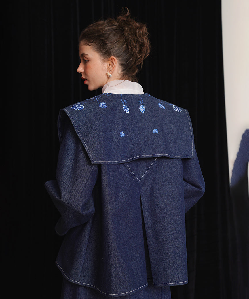 Grape Embroidered Denim Jacket