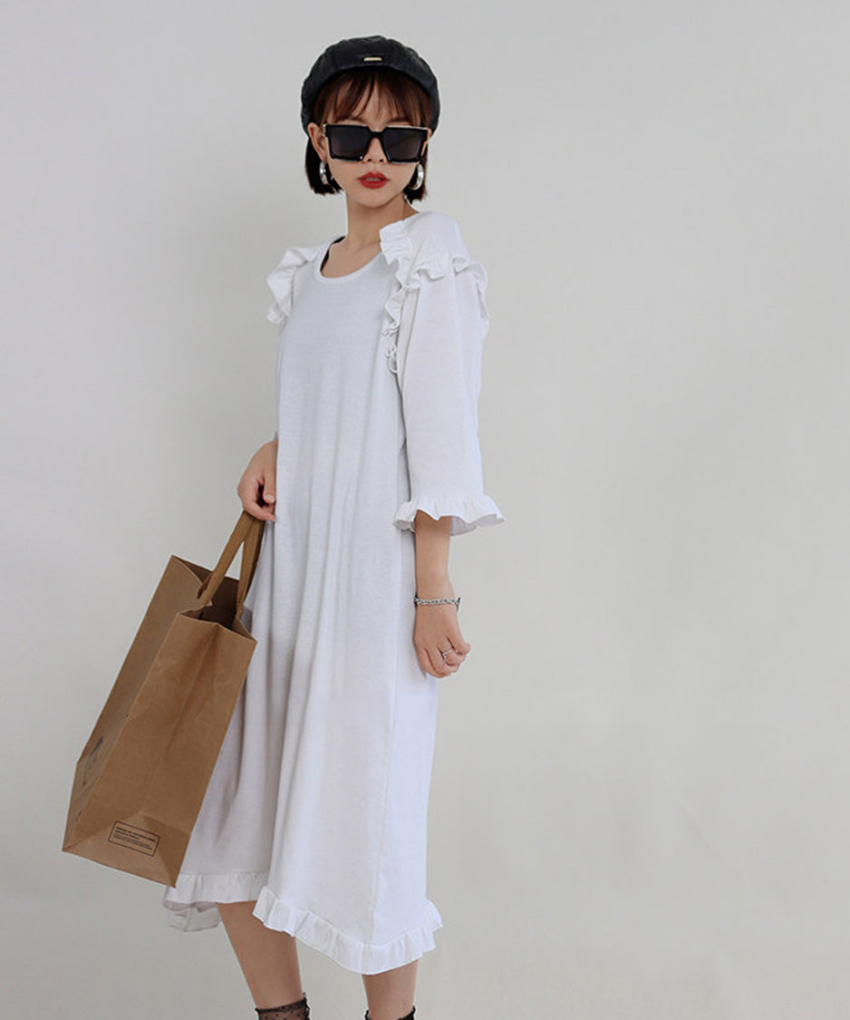 Ripple Shoulder Midi Dress
