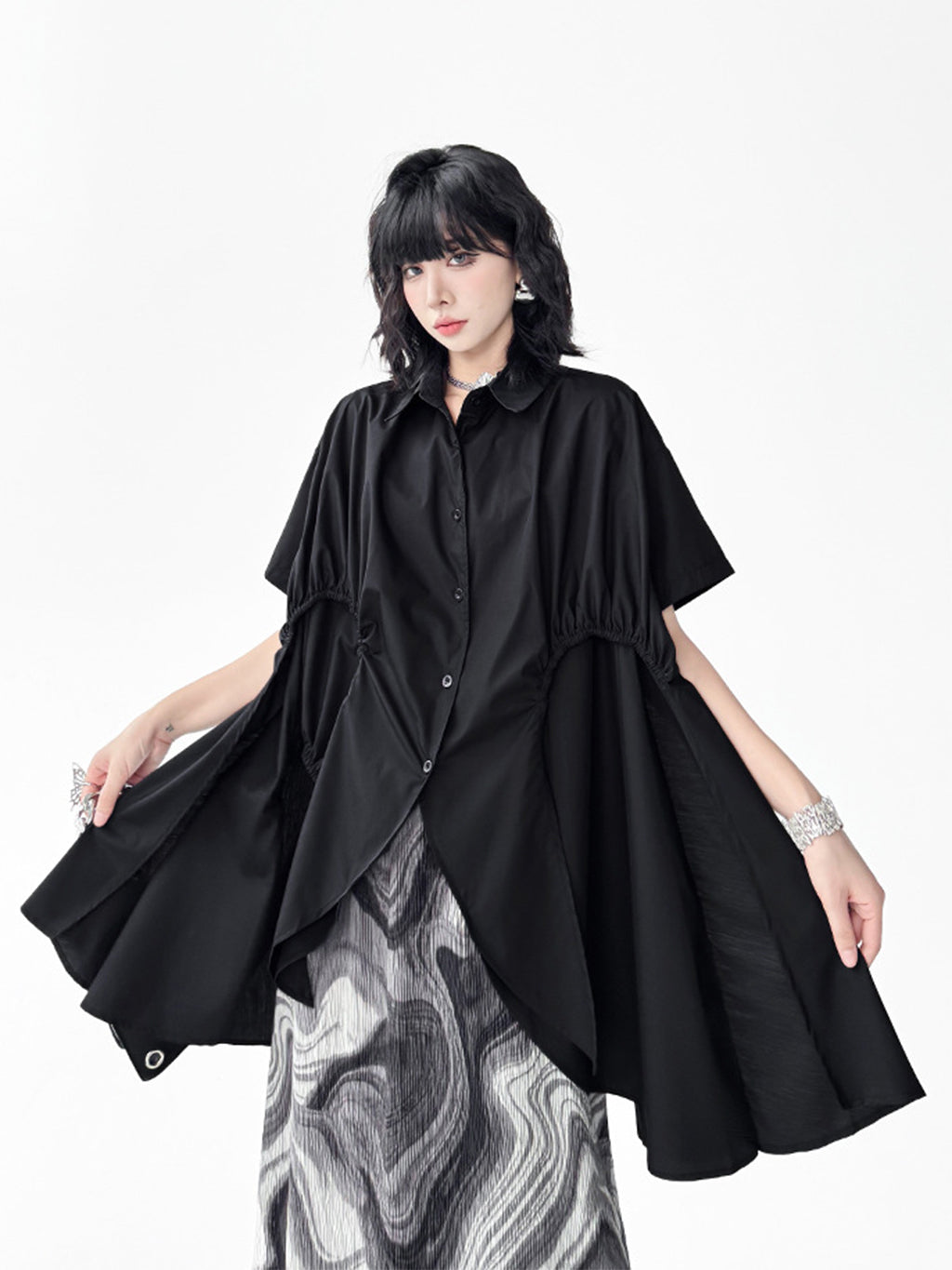 Layer Flare Gathered Blouse