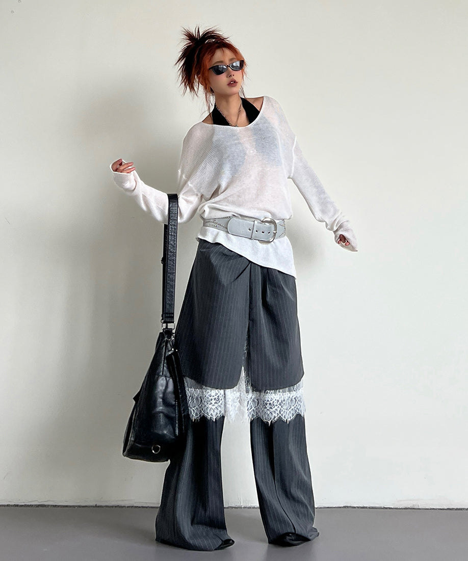 Pinstripe Lace Layered Pants