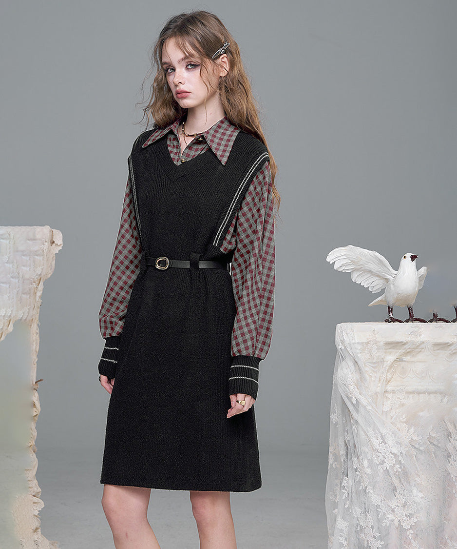 Check Layer Knit Dress