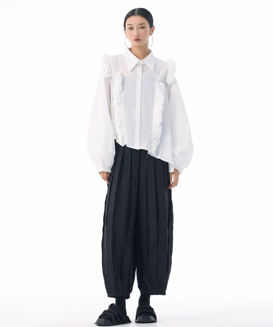Front Ruffle Volume Blouse