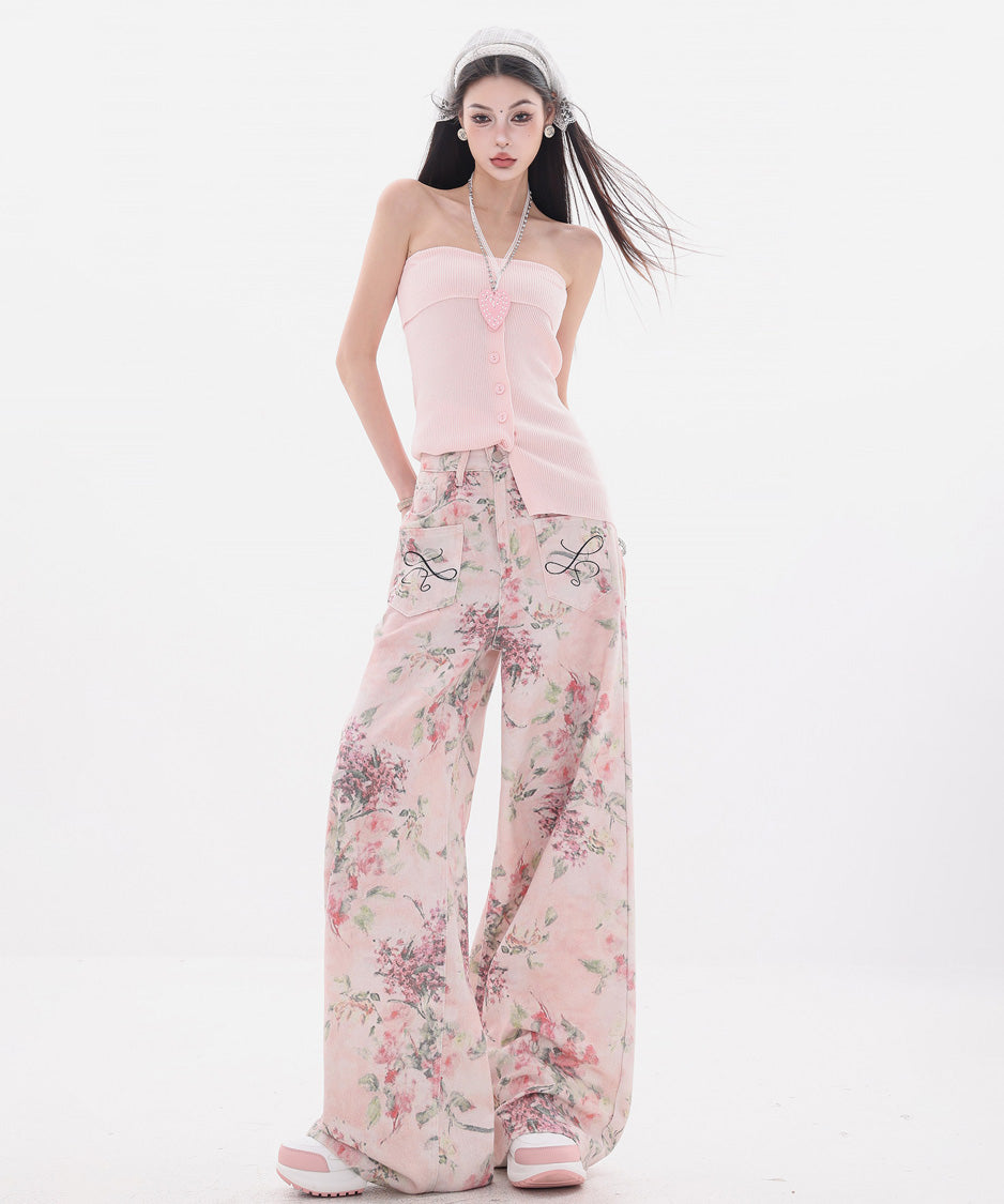 Floral Script Pocket Wide Pants