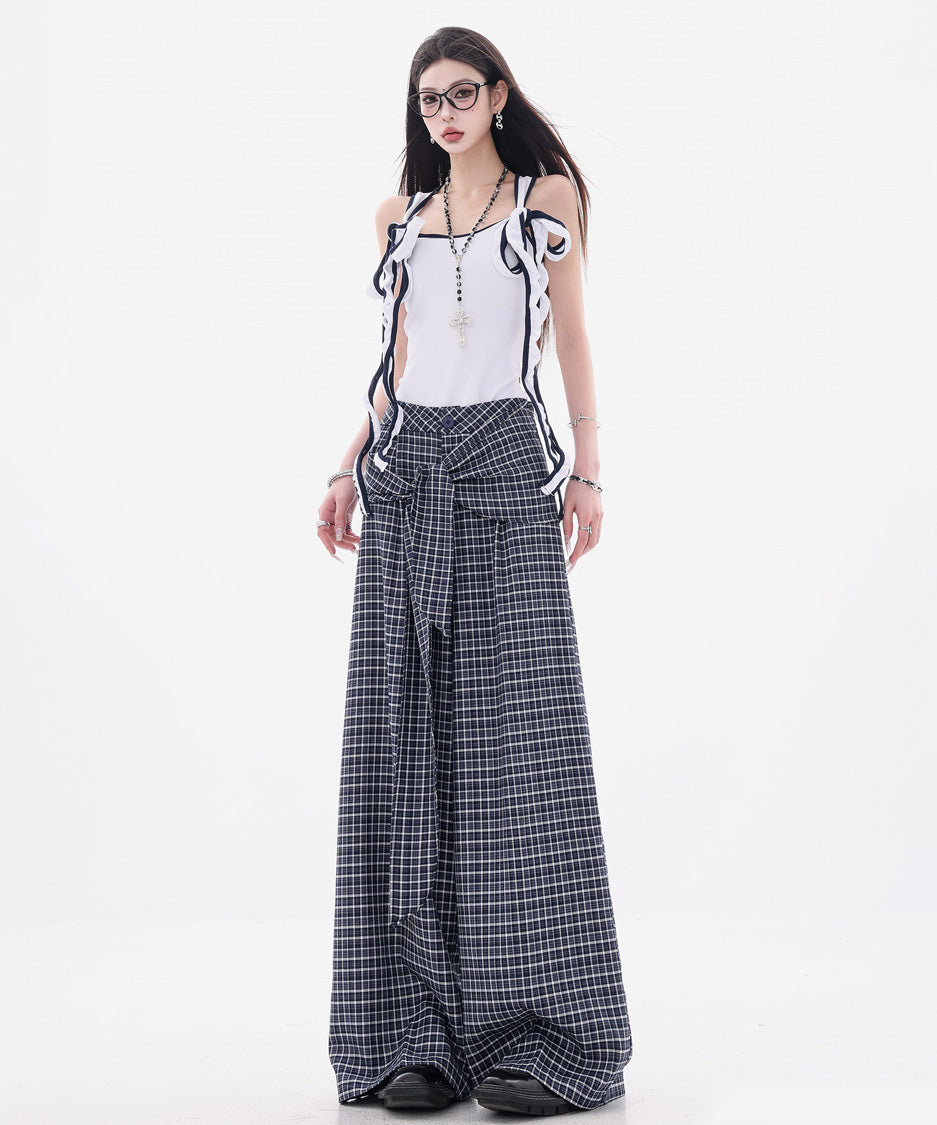 Grid Wrap Wide Pants