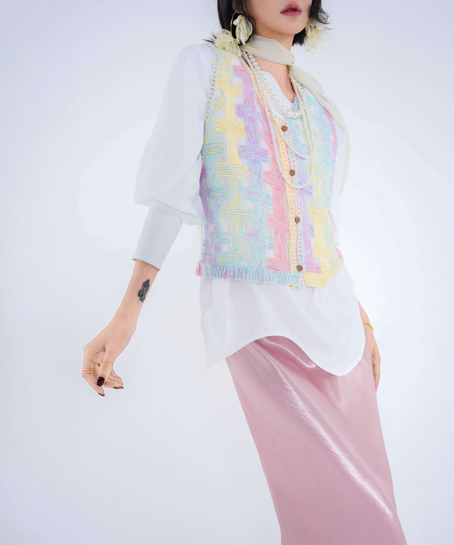 Pastel Grid Knit Vest