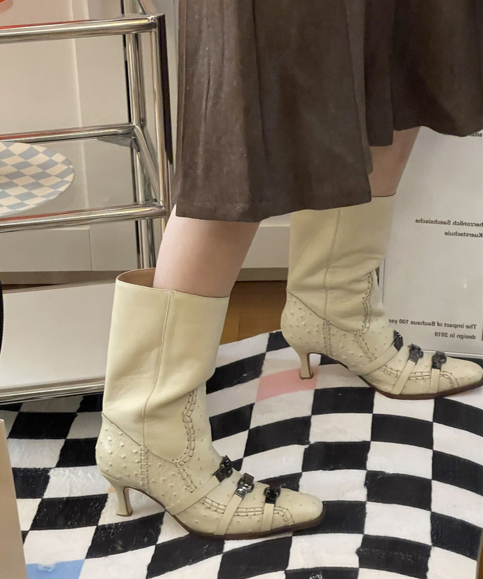 Whipstitch Buckle Boots
