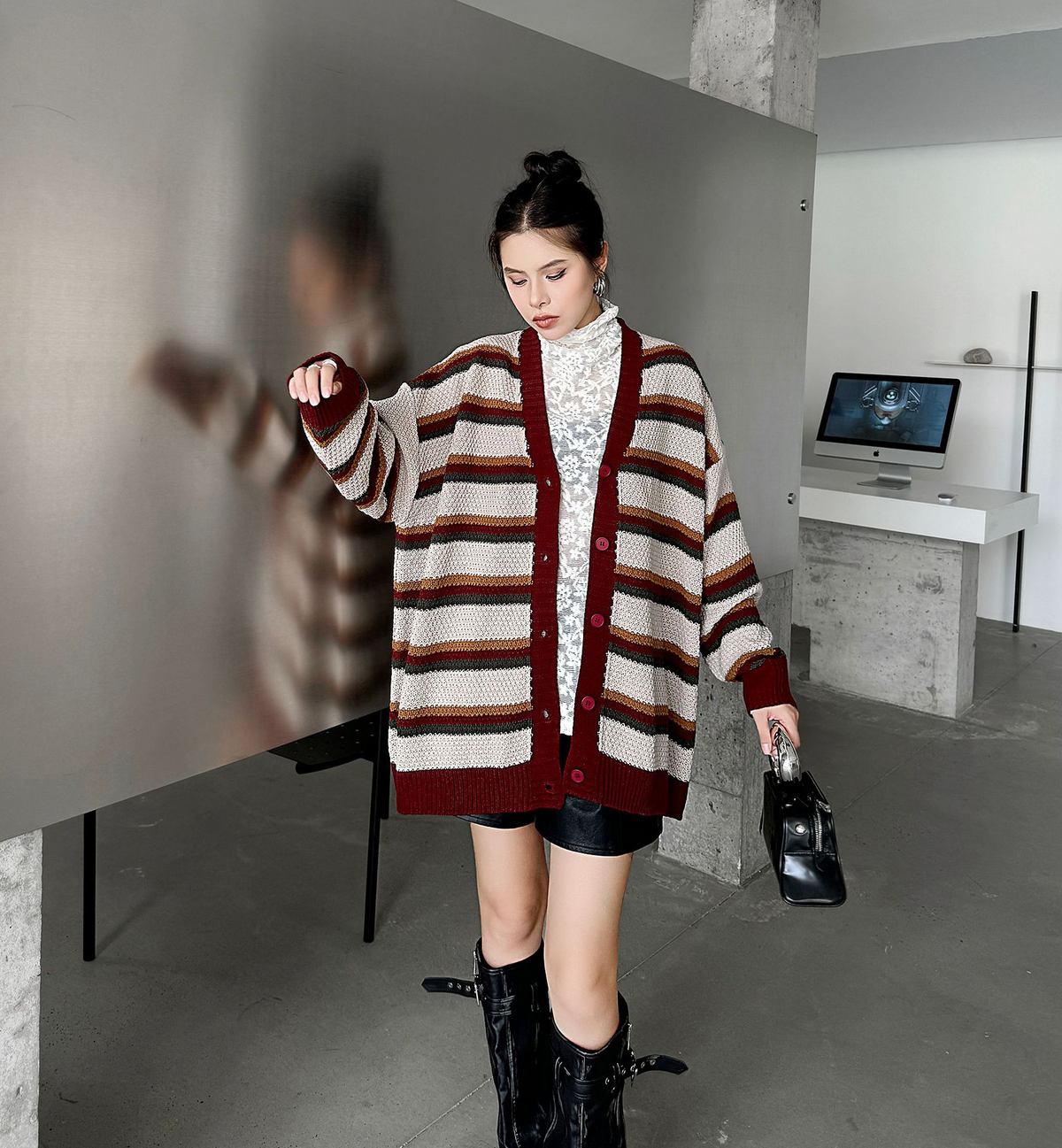 Multi Stripe Loose Knit Cardigan