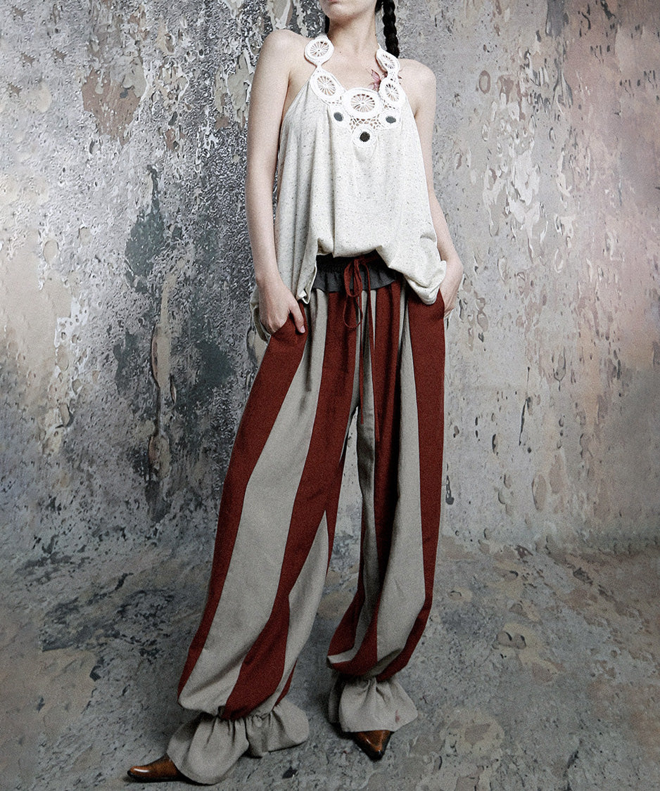 Stripe Gather Balloon Pants