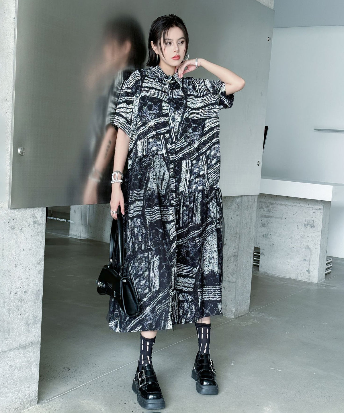 Noir Graphic Shirt Dress