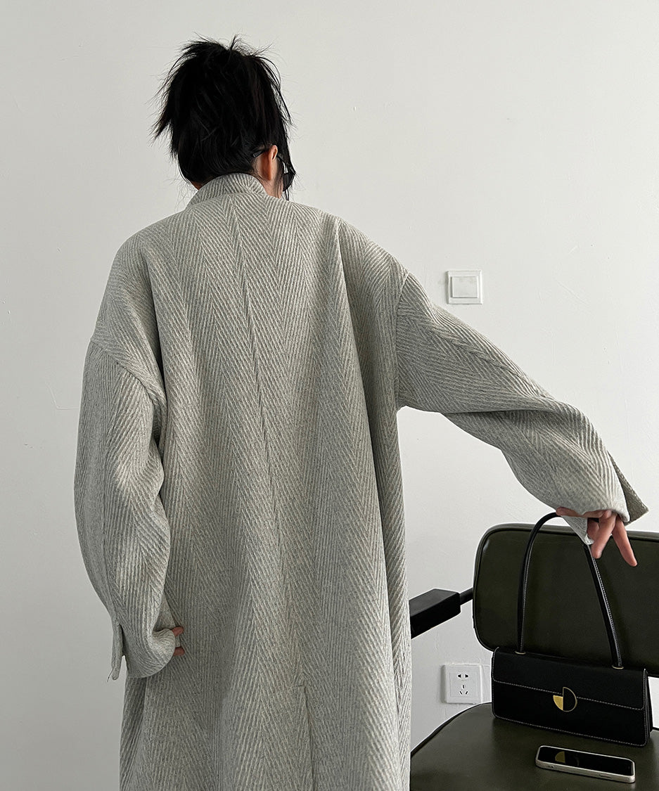Asym Buckle Herringbone Coat