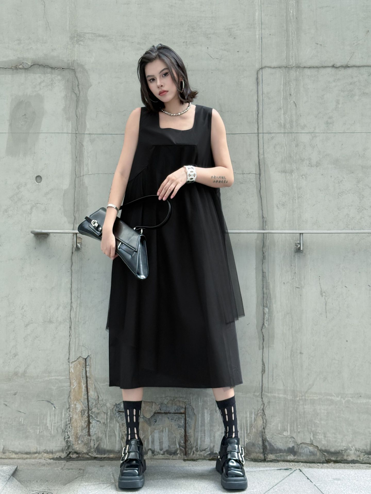 Layered Mesh Flare Dress