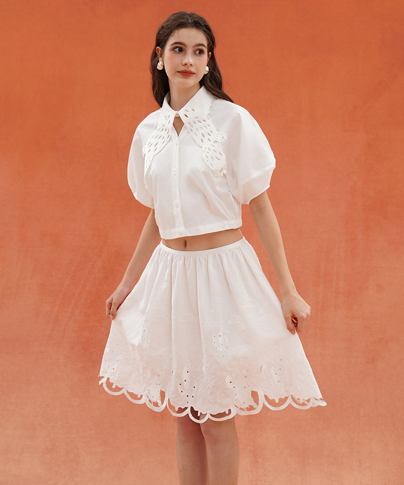 Cactus Cutwork Puff Sleeve Blouse