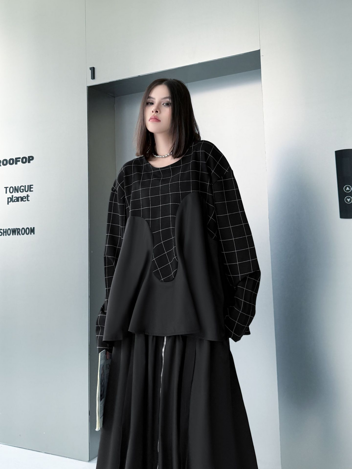 Grid Layered Contrast Top