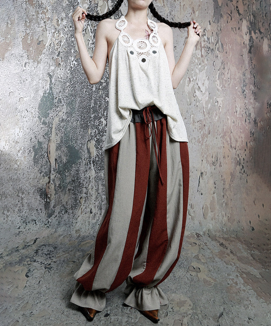 Stripe Gather Balloon Pants
