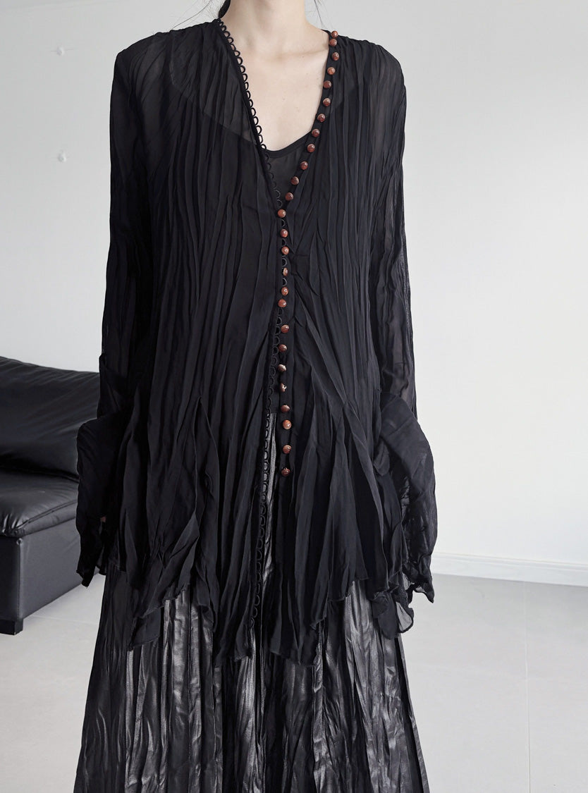 Crinkle Sheer Button Cardigan
