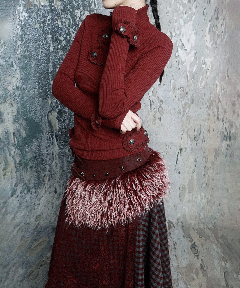 Fringe Button Rib Knit Top