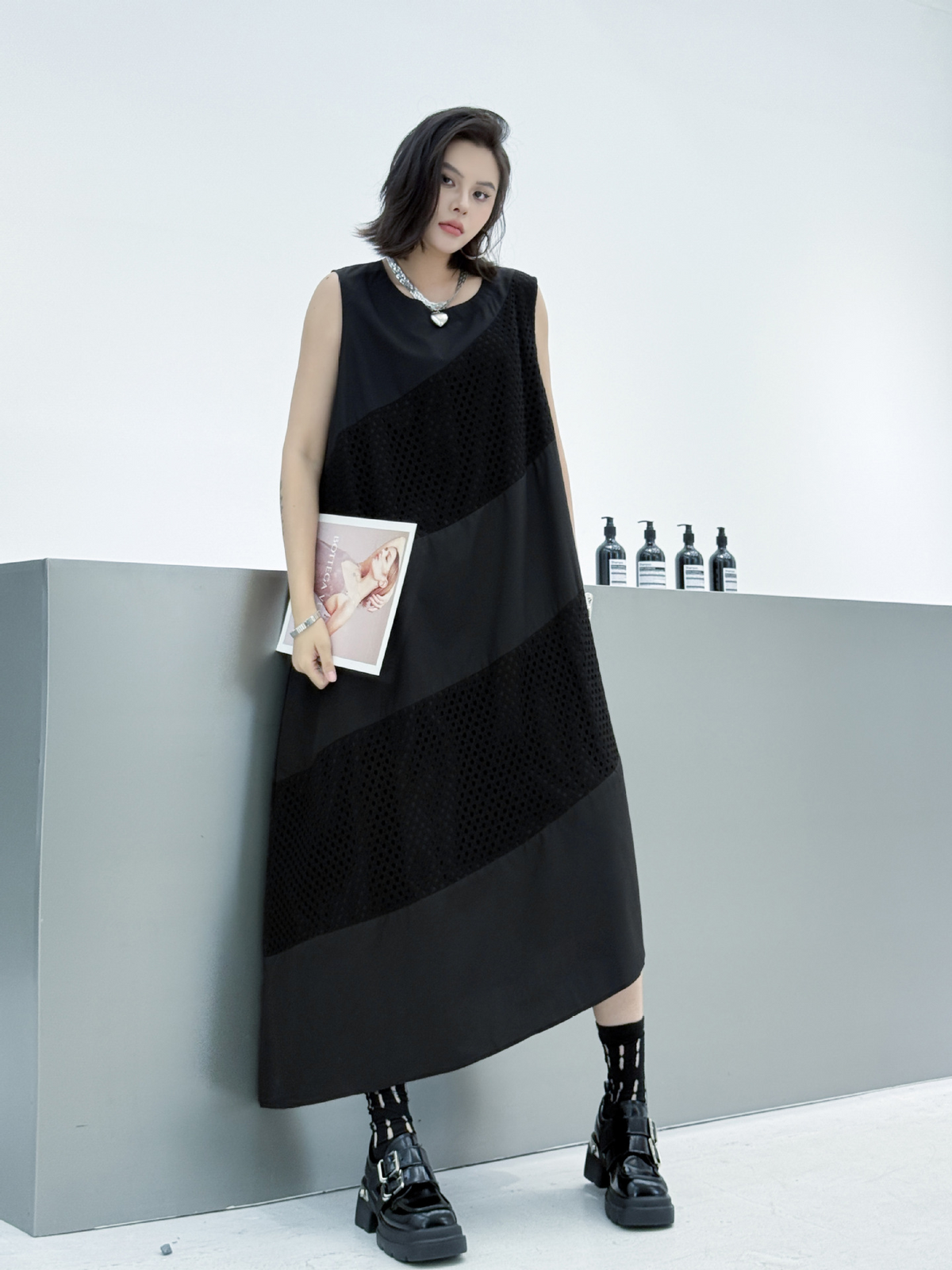 Diagonal Mesh Panel Dress