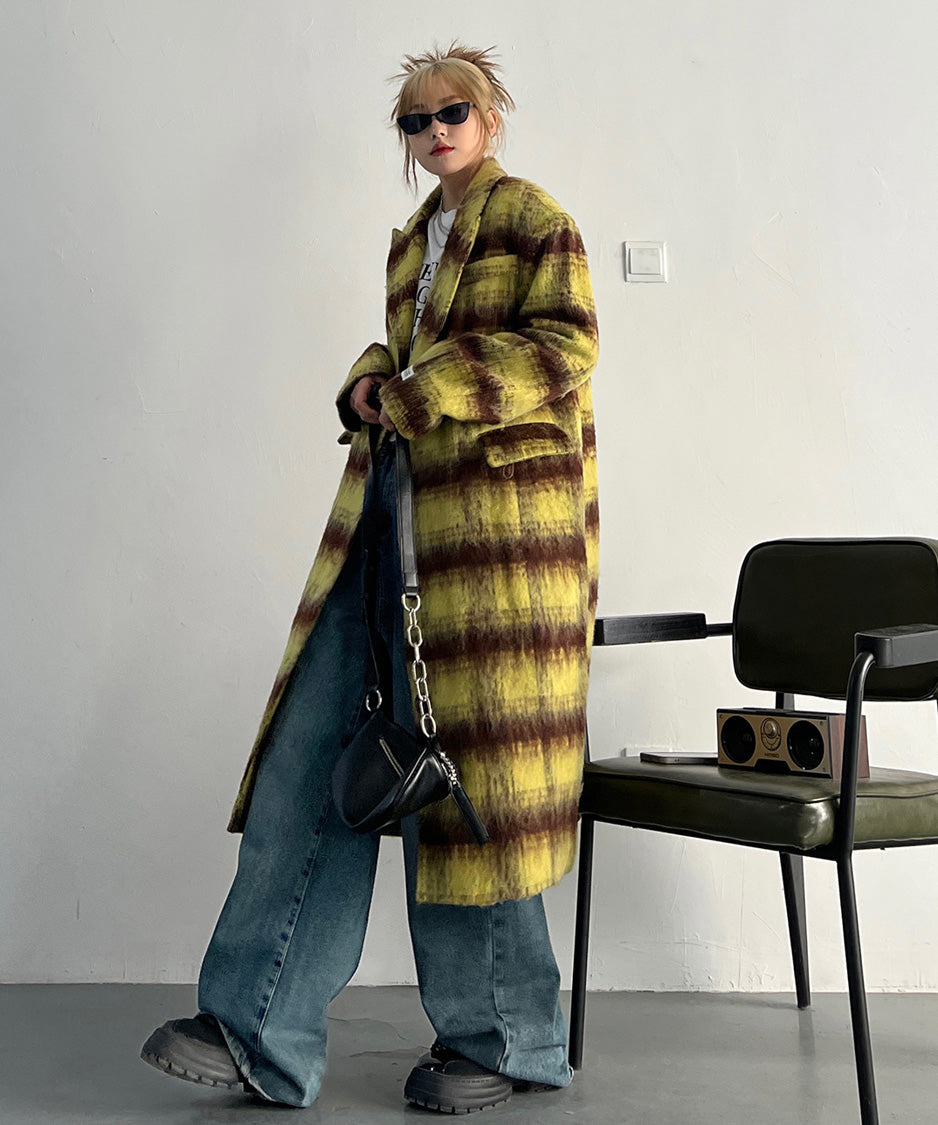 Brushed Check Long Coat