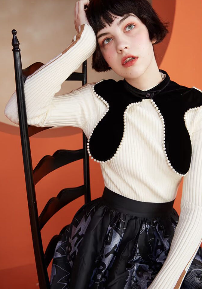 Velvet Pearl Trim Collar