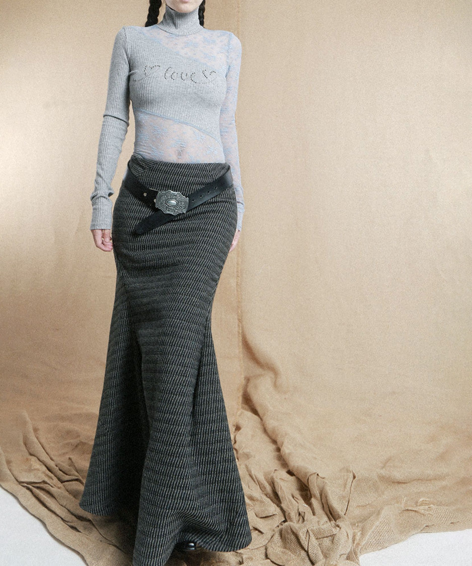 Rib Drape Flare Skirt