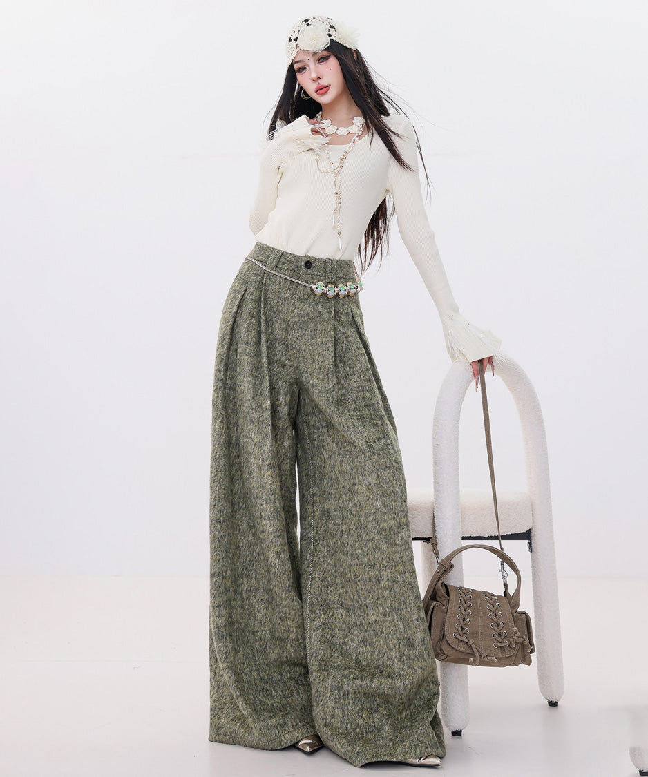 Tweed Tuck Wide Slacks